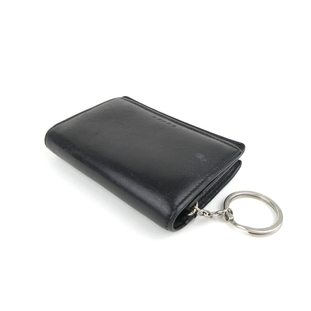 Coach Black Leather Small Bifold Card Wallet w/ Keychain - Picture 2 of 13